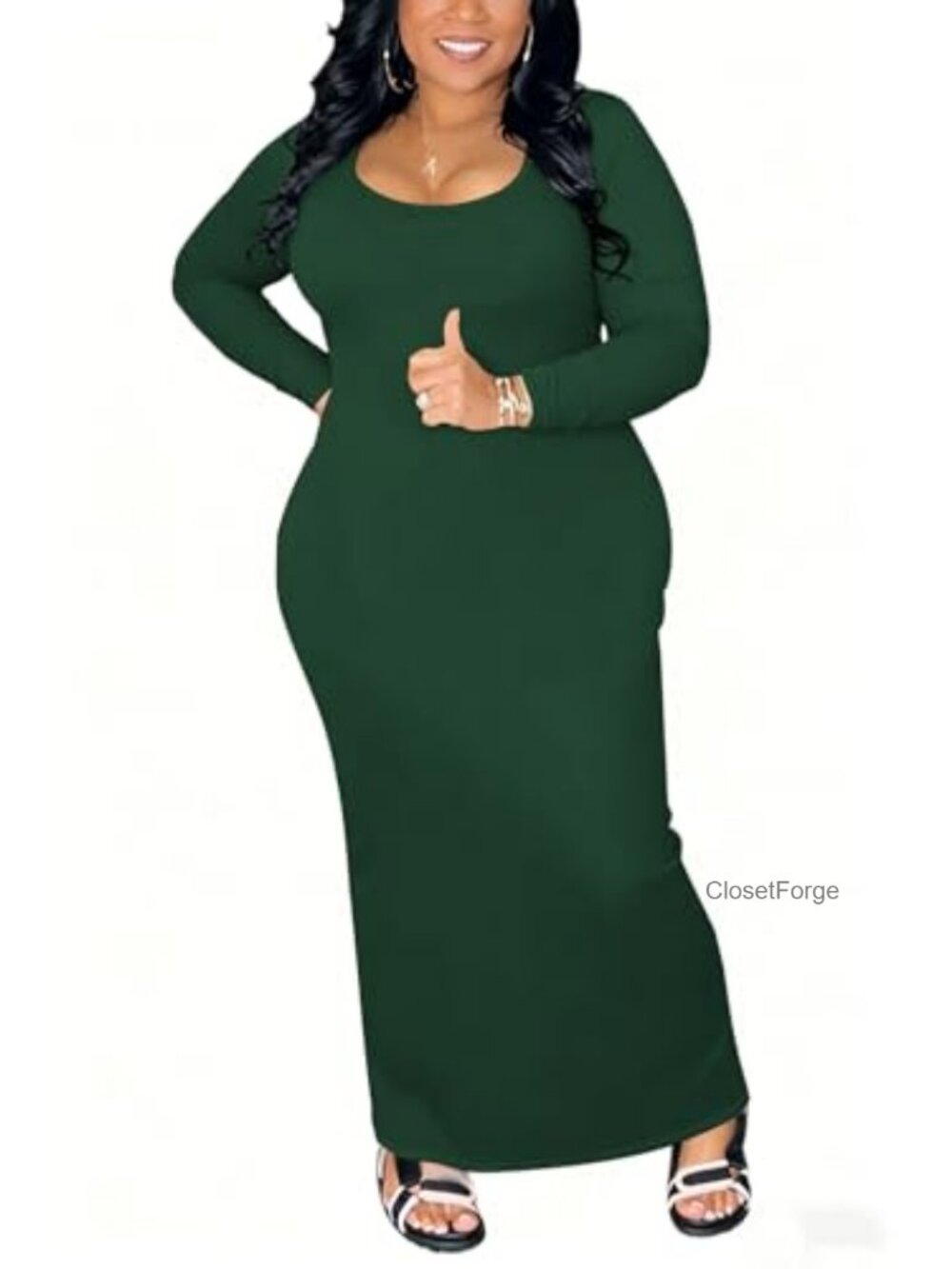 Women's Plus Size Long Sleeve Bodycon Maxi Dress Stretchy Slim Fit Fall